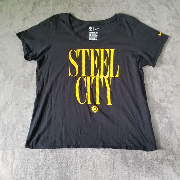 The Nike Tee Athletic Cut STEEL CITY Pittsburgh Black Womens Tshirt Size XXL - Picture 1 of 9